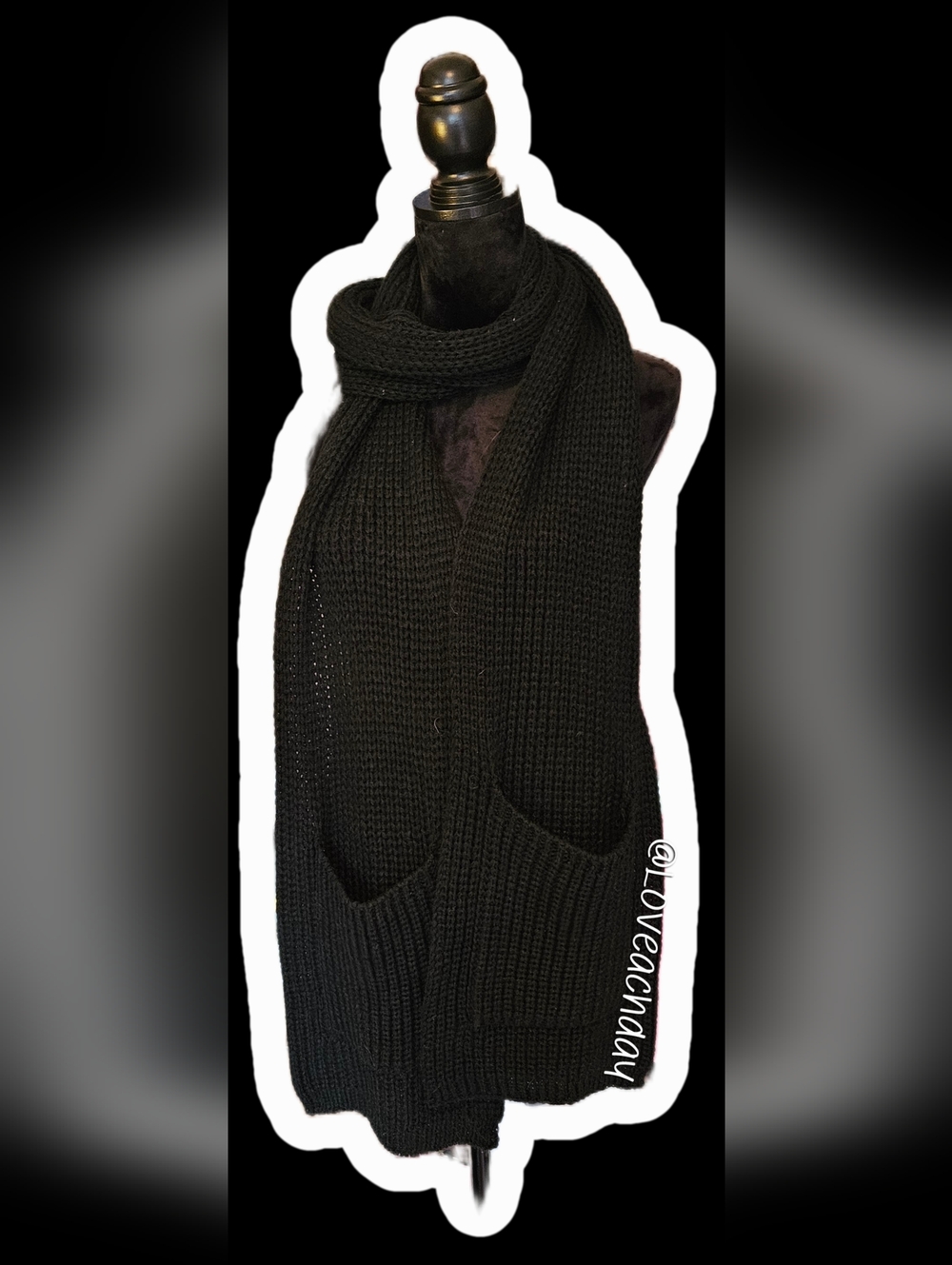✨️Chunky Black Knit Scarf Vest with Pockets-Long
